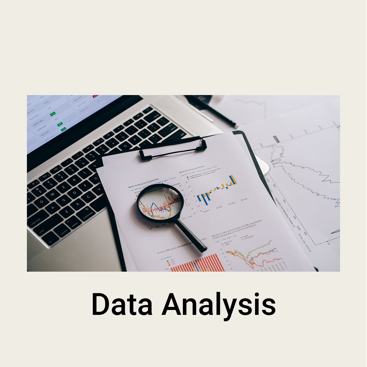 Data Analysis computer magnifying glass forms